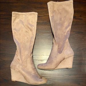 Brand new nude suede wedge boots
